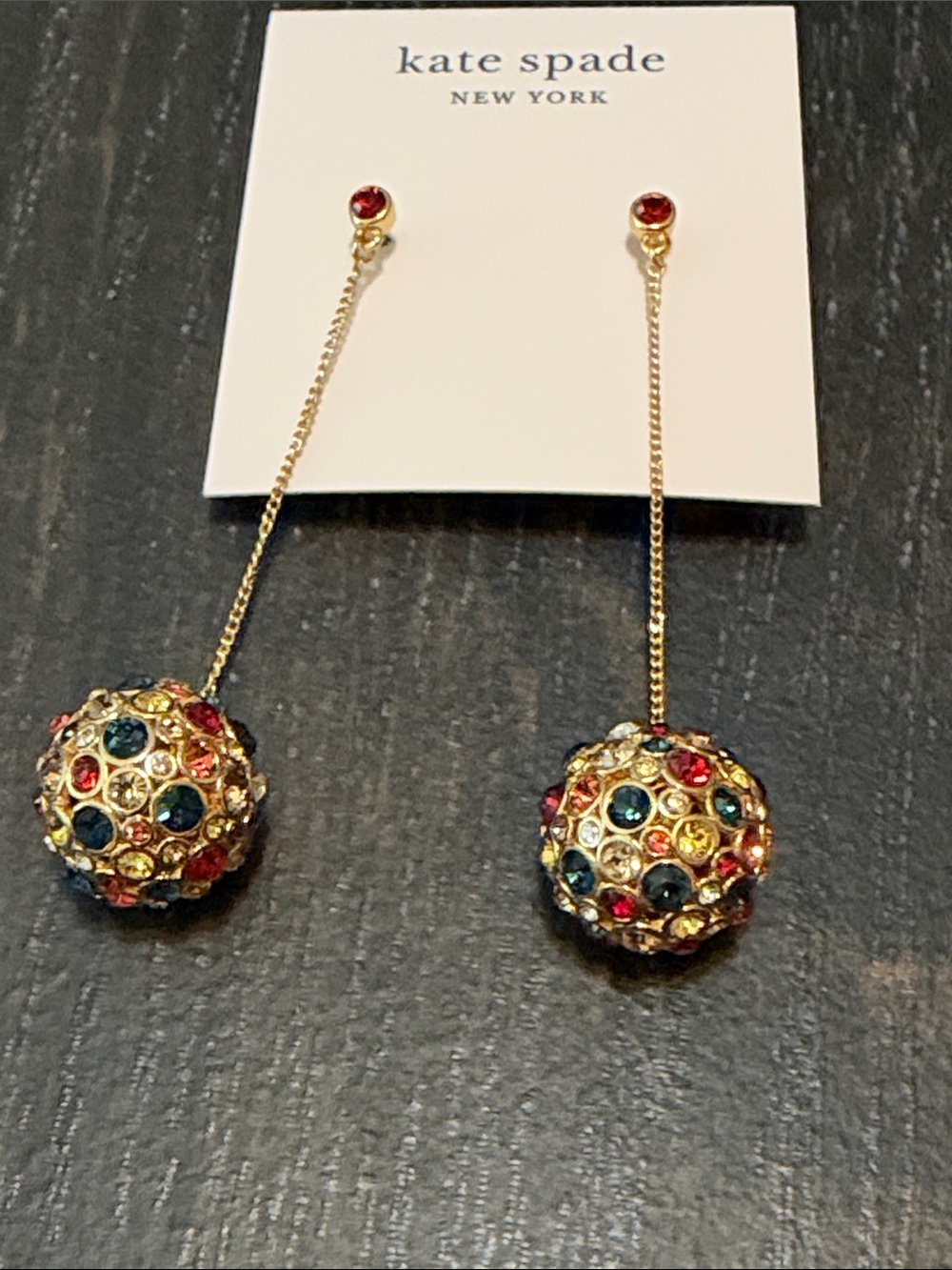 kate spade Gold Tone Multicolor Crystal Sphere Drop Earrings